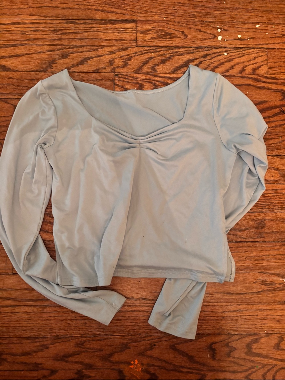 Women's Light Blue Long-Sleeve Ruched Front Top